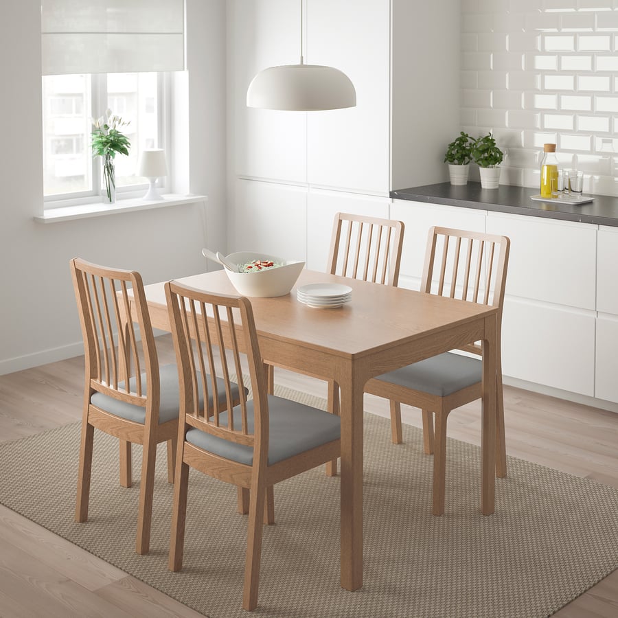 EKEDALEN / EKEDALEN Table and 4 chairs, oak/Ramna light grey, 120/180 cm IKEA