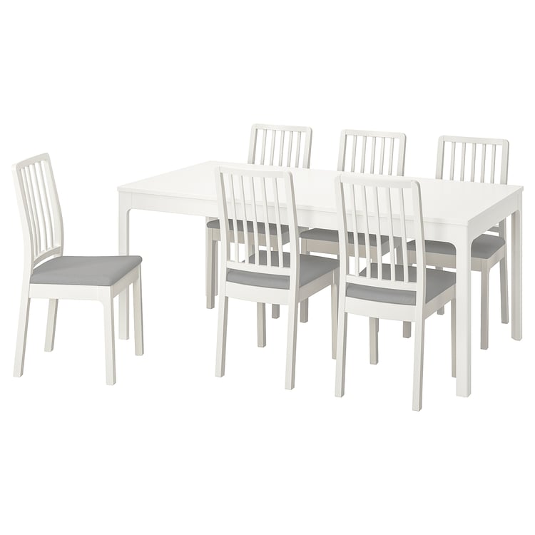 EKEDALEN / EKEDALEN dining table and 6 chairs, white/Ramna light grey