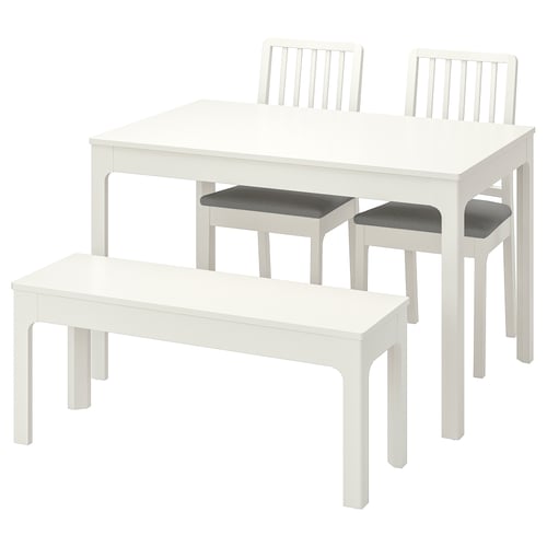 Ekedalen Ekedalen White Ramna Light Grey Table With 2 Chairs And Bench Ikea