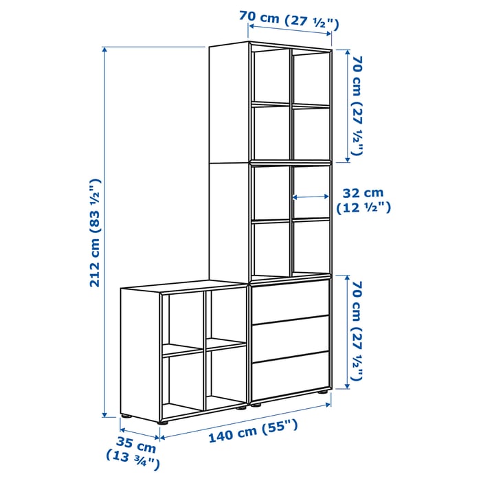 EKET combination with feet, white, 140x35x212 cm IKEA