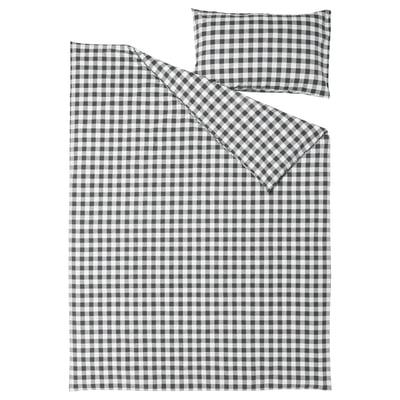 EKTANDVINGE: grey-white gingham duvet & pillow, organic cotton.