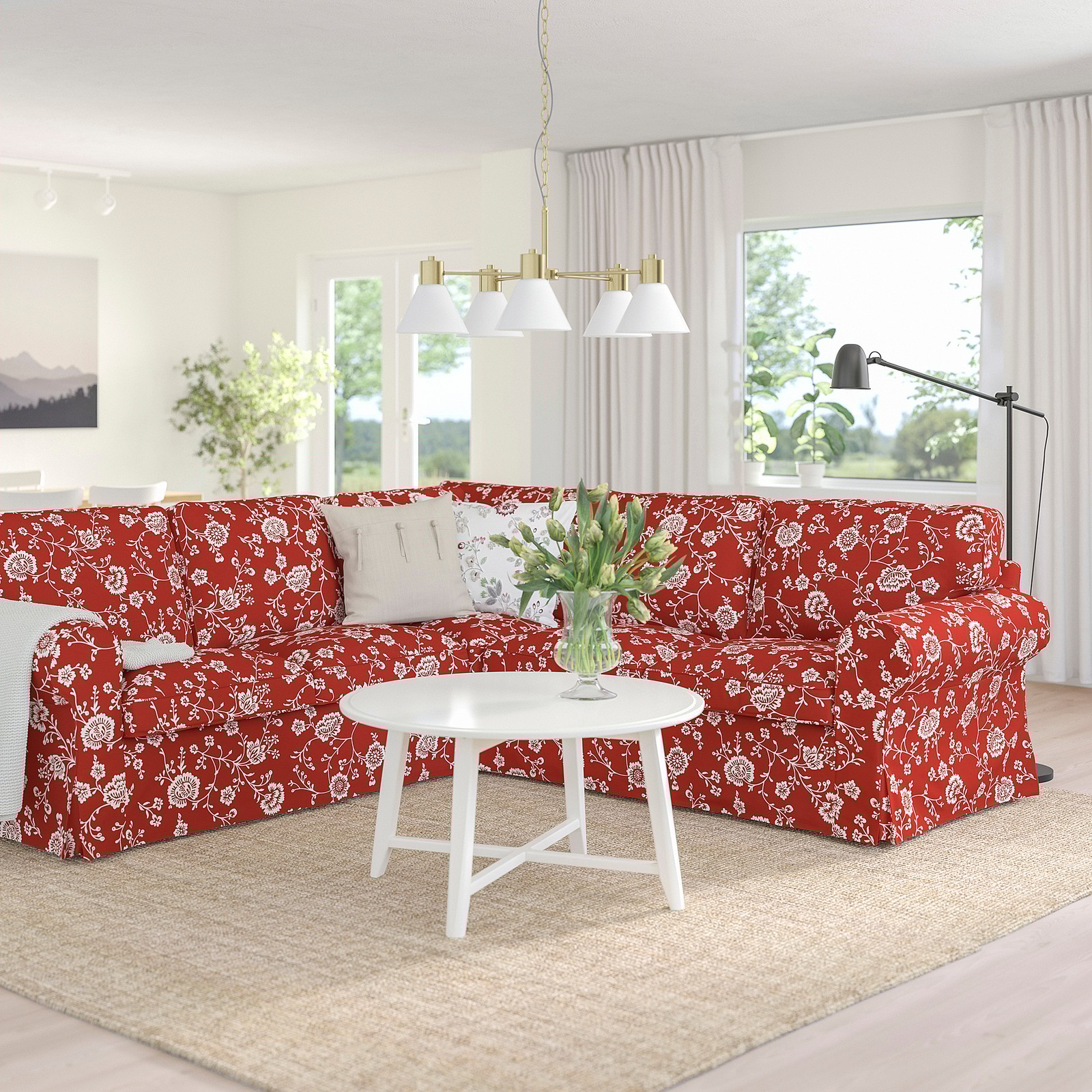 EKTORP Corner sofa, 4seat Virestad red/white IKEA