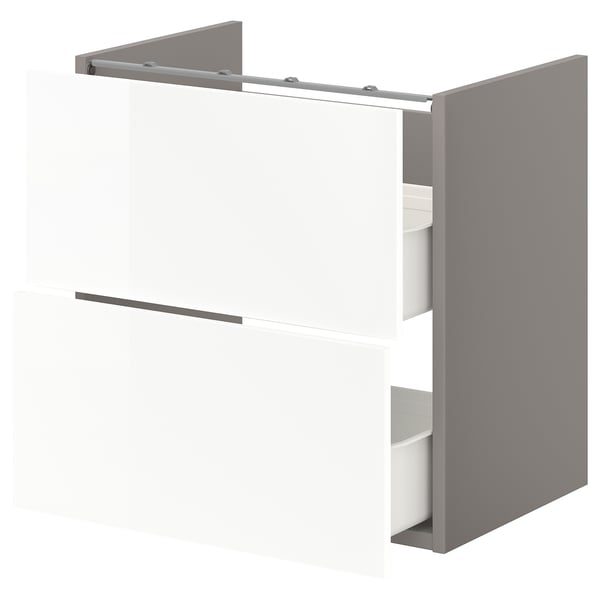 ENHET Base cb f washbasin w 2 drawers, grey/high-gloss white, 60x42x60 cm