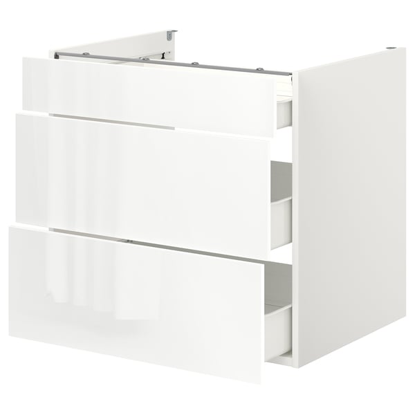 ENHET Base cb w 3 drawers, white/high-gloss white, 80x62x75 cm