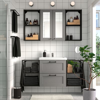 ENHET Bathroom, anthracite/grey frame, 140x43x65 cm