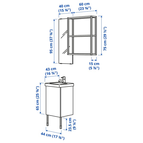 ENHET Bathroom, anthracite/grey frame, 44x43x87 cm