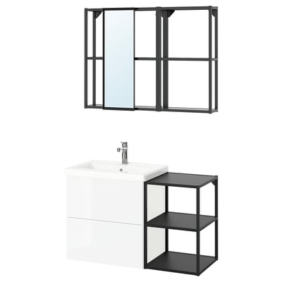 ENHET Bathroom, anthracite/high-gloss white, 102x43x65 cm