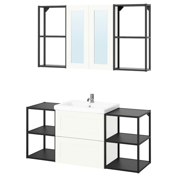 ENHET Bathroom, anthracite/white frame, 140x43x65 cm