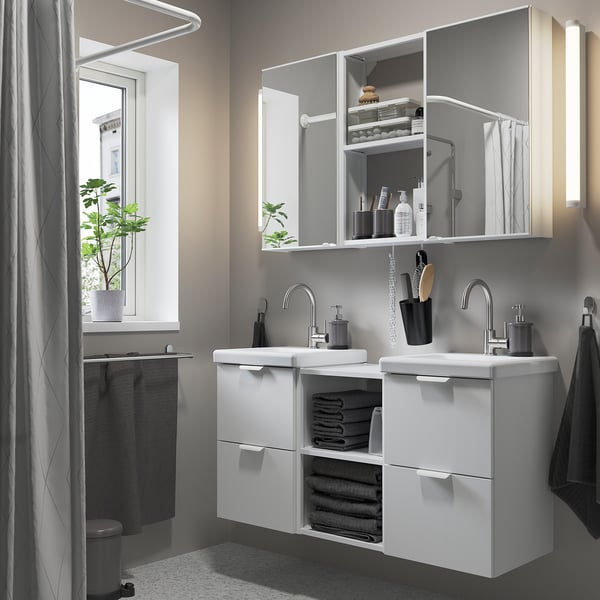 ENHET Bathroom, white/high-gloss white, 124x43x65 cm