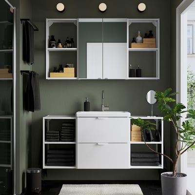 ENHET Bathroom, white/high-gloss white, 140x43x65 cm