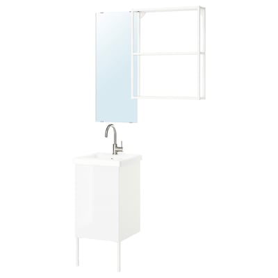 ENHET Bathroom, white/high-gloss white, 44x43x87 cm