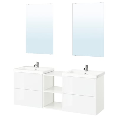 ENHET Bathroom, white/high-gloss white, 164x43x65 cm