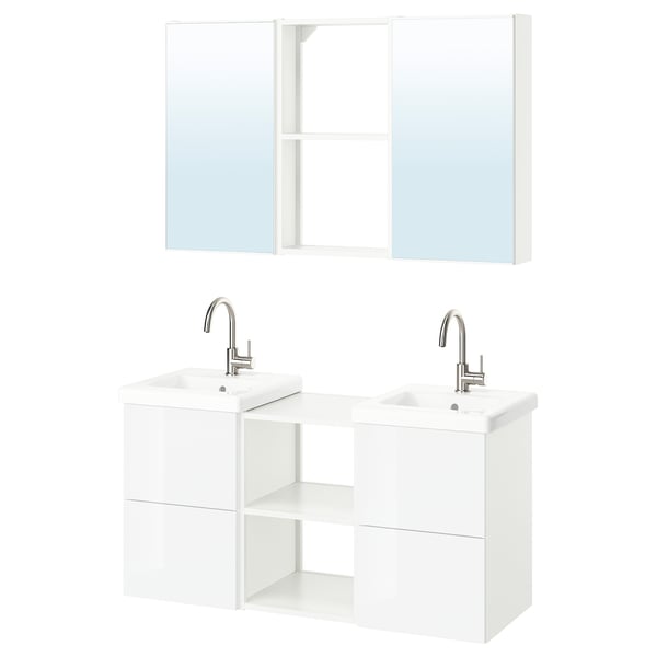 ENHET Bathroom, white/high-gloss white, 124x43x65 cm