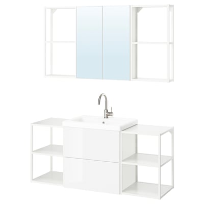 ENHET Bathroom, white/high-gloss white, 140x43x65 cm