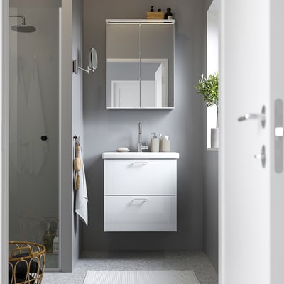 ENHET Bathroom, white/high-gloss white, 64x43x65 cm