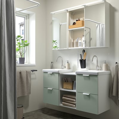 ENHET Bathroom, white/pale grey-green, 124x43x65 cm