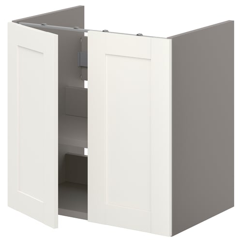 An ENHET white base cabinet for a washbasin, featuring a simple, rectangular design with framed doors, ideal for bathroom storage.