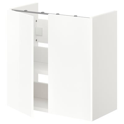 ENHET Bs cb f wb w shlf/doors, white/high-gloss white, 60x32x60 cm