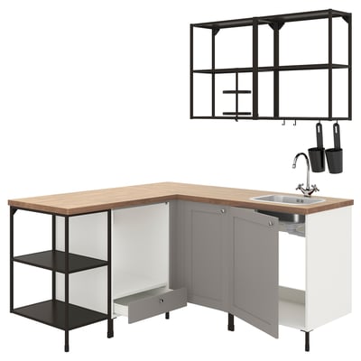 ENHET Corner kitchen, anthracite/grey frame