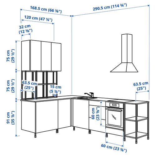 ENHET Corner kitchen, anthracite/grey frame