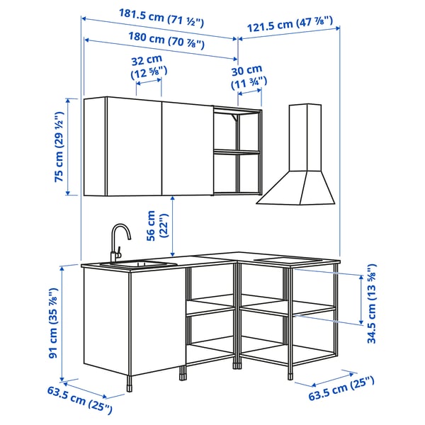 ENHET Corner kitchen, anthracite/white frame