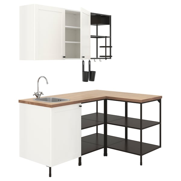 ENHET Corner kitchen, anthracite/white frame