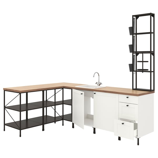 ENHET Corner kitchen, anthracite/white frame