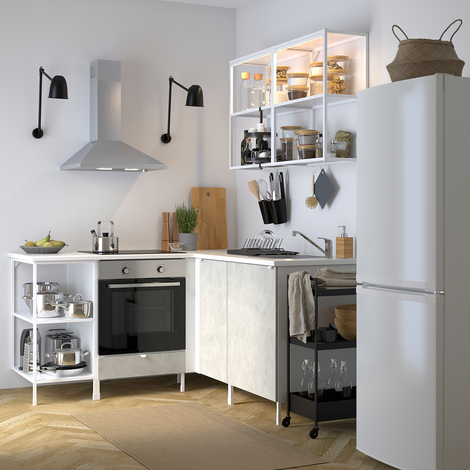 ENHET Corner kitchen white/concrete effect IKEA