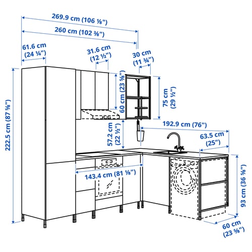 ENHET Corner kitchen, white/grey frame