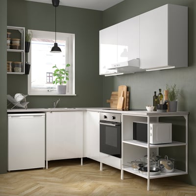 ENHET Corner kitchen, white/high-gloss white