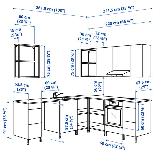 ENHET Corner kitchen, white/high-gloss white