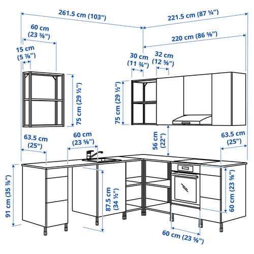 ENHET Corner kitchen, white/oak effect