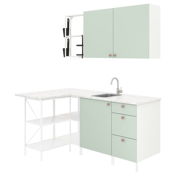 ENHET Corner kitchen, white/pale grey-green