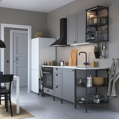 ENHET Kitchen, anthracite/grey frame, 203x63.5x222 cm