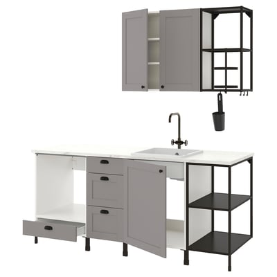 ENHET Kitchen, anthracite/grey frame, 203x63.5x222 cm