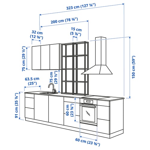 ENHET Kitchen, anthracite/white frame, 323x63.5x241 cm