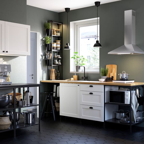 ENHET Kitchen, anthracite/white frame, 243x63.5x241 cm