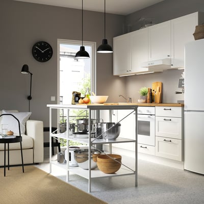 ENHET Kitchen, white frame, 243x63.5x222 cm