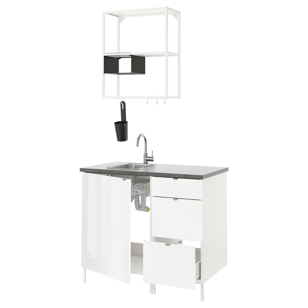 ENHET Kitchen, white/high-gloss white, 103x63.5x222 cm