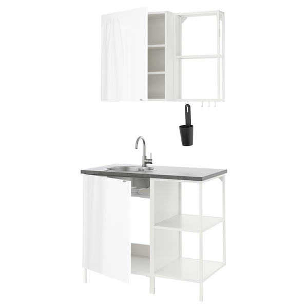 ENHET Kitchen, white/high-gloss white, 103x63.5x222 cm