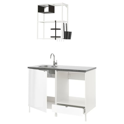 ENHET Kitchen, white/high-gloss white, 123x63.5x222 cm