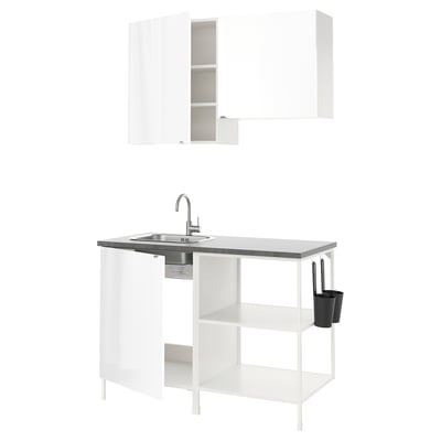 ENHET Kitchen, white/high-gloss white, 123x63.5x222 cm