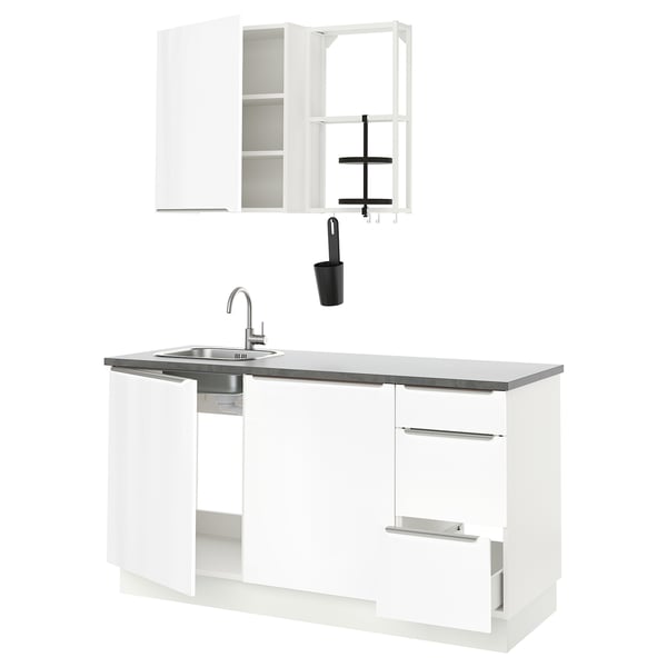 ENHET Kitchen, white/high-gloss white, 163x63.5x222 cm