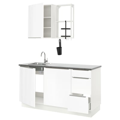 ENHET Kitchen, white/high-gloss white, 163x63.5x222 cm