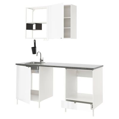 ENHET Kitchen, white/high-gloss white, 183x63.5x222 cm