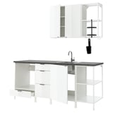ENHET Kitchen, white/high-gloss white, 203x63.5x222 cm