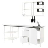 ENHET Kitchen, white/high-gloss white, 223x63.5x222 cm