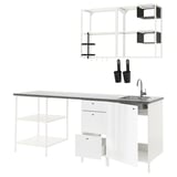 ENHET Kitchen, white/high-gloss white, 223x63.5x222 cm