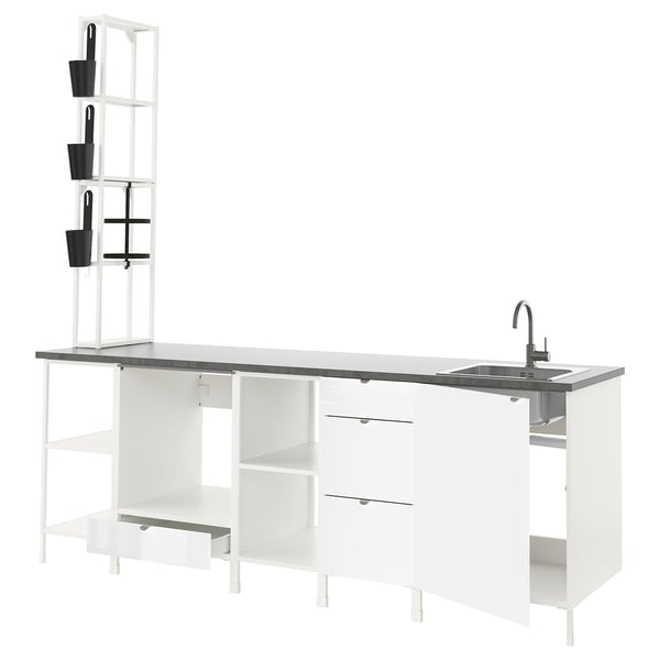 ENHET Kitchen, white/high-gloss white, 243x63.5x241 cm