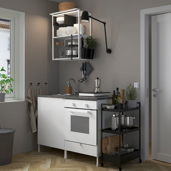 ENHET Kitchen, white/high-gloss white, 123x63.5x222 cm